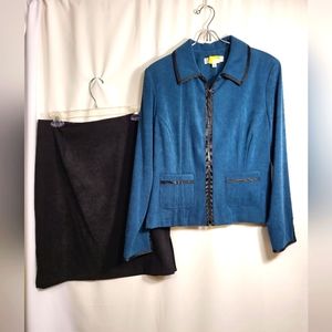 dressbarn 2 pc jacket & skirt teal black women's 10  #854